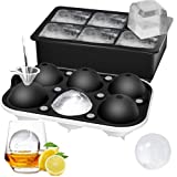 ROTTAY Ice Cube Trays (Set of 2), Sphere Ice Ball Maker with Lid & Large Square Ice Cube Maker for Whiskey, Cocktails and Homemade, Keep Drinks Chilled Black