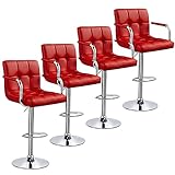 Yaheetech 4pcs Adjustable Counter Bar Stools Bar Chairs Synthetic Leather Modern Design Swivel Barstools Gas Lift Stools for Kitchen Counter, Red