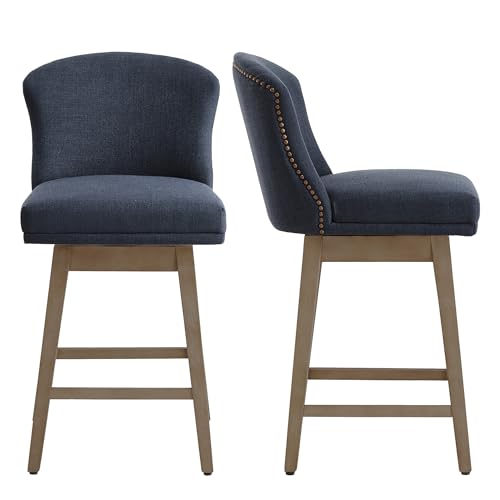 CHITA Counter Height Swivel Barstools, Upholstered Performance Fabric Bar Stools Set of 2, 26" Seat Height, Insignia Blue