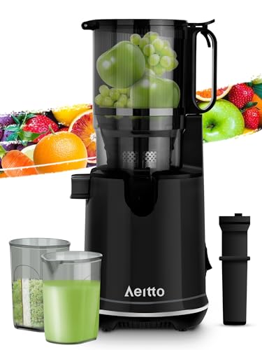Aeitto Cold Press Juicer, Juicer Machines with 5.3" Extra Large Feed Chute, 1.7L Large Capacity, 250W Whole Fruit Juicer for Vegetable and Fruit, Easy to Clean with Brush, High Juice Yield, Black