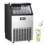 Electactic Ice Maker, Commercial Ice Machine,100Lbs/Day, Stainless Steel Ice Machine with 48 Lbs Capacity, Ideal for Restaurant, Bars, Home and Offices, Includes Scoop Silver
