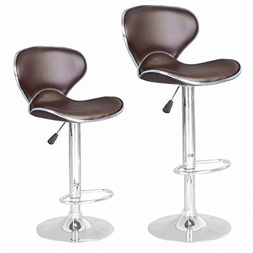 Set of 2 Bar Stools, Counter Height Adjustable Bar Chairs with Back Barstools PU Leather Swivel Bar Stool Kitchen Counter Stools Dining Chairs (Brown)