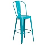 Flash Furniture Commercial Grade 30" High Crystal Teal-Blue Metal Indoor-Outdoor Barstool with Back