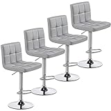 Yaheetech Bar Stools 4pcs Modern Adjustable Kitchen Island Chairs Counter Height Barstools Swivel PU Leather Chair Black 30 inches,X-Large Base and Seat, Light Grey