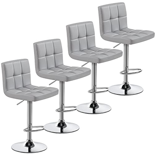 Yaheetech Bar Stools 4pcs Modern Adjustable Kitchen Island Chairs Counter Height Barstools Swivel PU Leather Chair Black 30 inches,X-Large Base and Seat, Light Grey