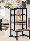 INNOD Kitchen Step Stool for Toddlers, Height Adjustable Toddler Tower with Safety Rail, Steel and Wood Toddler Kitchen Stool Helper Kids, Kitchen Stool for Kids, Learning Tower, Toddler Stool Brown