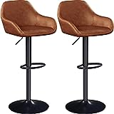 Yaheetech Vintage Bar Stools Set of 2 Modern Counter Height Barstools Vintage Pub Kitchen Swivel Leather Bar Chair with Backrest and Footrest, Retro Brown(2pcs Package 1)