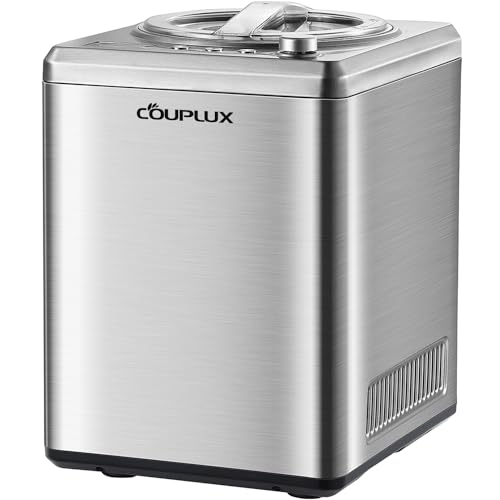 COUPLUX IC7308U 2.5L Automatic Ice Cream Maker Machine with Built-in Compressor - No Pre-Freezing, 3 Modes, LCD Display, Timer, 8 Hours Keep Cool, Stainless Steel for Ice Cream, Sorbet