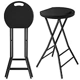 5Rcom Folding Stool,2 Pack 24 inch Tall Folding Bar Stool with Handle, Metal and Plastic Foldable Stool for Adults with Steel Frame Legs, 550lbs Capacity, Black