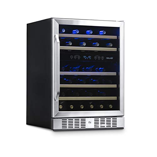 NewAir 24" Wine Cooler, 46 Bottle Dual Zone Wine Refrigerator, Built-in Small Wine Fridge | Stainless Steel Mini Fridge with Reversible Door and Lock, for Home, Kitchen Cabinet, Bar Cabinet