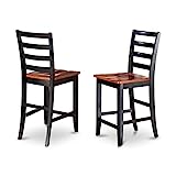 East West Furniture FAS-BLK-W Fairwind Counter Height Barstools - Ladder Back Wood Seat Chairs, Set of 2, Black & Cherry