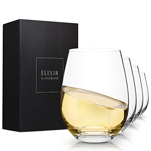 ELIXIR GLASSWARE Stemless Wine Glasses Set of 4-18 oz - Premium Crystal Stemless Wine Glass Set, Red Wine Glasses, White Wine Glasses - Housewarming Gifts, Wine Gifts for Women and Men