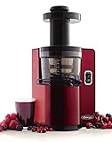 Omega VSJ843QR Vertical Masticating Juicer, 43 RPM Compact Cold Press Juicer Machine with Automatic Pulp Ejection, 150 W, Red