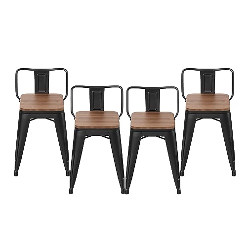 HAOBO Home Industrial Metal Barstools Classroom Stools Low Back Bar Stools with Wooden Seat [Set of 4] 18" Dining Chair Kids Short Stools