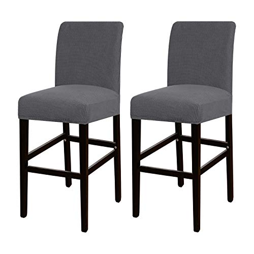 Turquoize Stretch Bar Stool Cover Counter Stool Pub Chair Slipcover for Dining Room Cafe Barstool Slipcover Removable Furniture Chair Seat Cover Jacquard Fabric with Elastic Bottom Set of 2, Gray