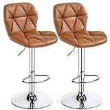 Yaheetech Bar Stools Set of 2 Counter Stool Bar Chairs with Backrest Height Adjustable Swivel Tall Bar Stools Modern PU Leather, Retro Brown