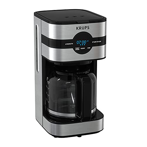 KRUPS: Simply Brew, Stainless Steel and Glass Carafe 10 Cup Drip Coffee Maker, Programmable with Digital Display, Dishwasher Safe, Drip Free Coffee Machine with Coffee Filter