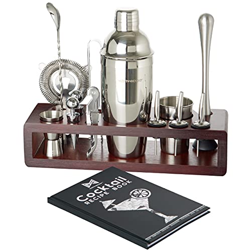 Modern Mixology Cocktail Shaker Set - 24 piece Stainless Steel Bartender Drink Kit & Stand for Home Bar, Perfect for Drink Mixing at Home, Plus Cocktail Recipe Book