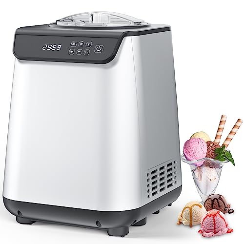COWSAR 1.3 Quart Ice Cream Maker Machine with Built-in Compressor, Fully Automatic and No Pre-freezing, 1 Hour Keep-Cooling, Easy to Clean, Stainless Steel