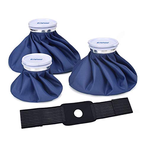 elitehood Ice Cold Pack Reusable Ice Bags Hot Water Bag for Injuries, Hot & Cold Therapy and Pain Relief with Elastic Breathable Support Wrap, 4-Pack, 3 Sizes (6'/9'/11'), (for Hot Therapy is 50-60℃)