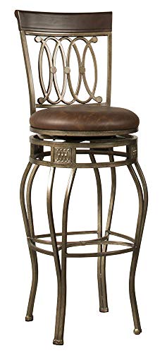 Hillsdale Montello 32-Inch Swivel Bar Stool, Old Steel Finish with Faux Brown Leather