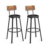 VASAGLE Bar Stools, Set of 2 PU Upholstered Breakfast Stools, 29.7 Inches Barstools with Back and Footrest, Simple Assembly, for Dining Room Kitchen Counter Bar, Rustic Brown and Black ULBC069B81
