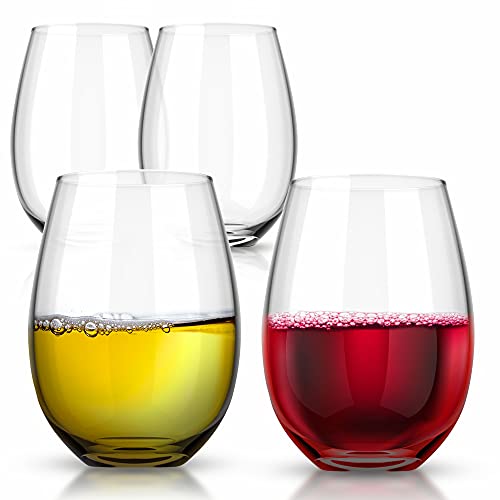 Royalty Art European Stemless White Wine Cups (4-Piece Set) Classic Craftsmanship, Elegant Hosting Glassware, Modern, Heavy-Duty Borosilicate Glass Crystal, Dishwasher Safe (Clear a)