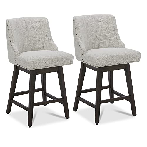 CHITA Counter Height Swivel Barstools, 26" H Seat Height Upholstered Bar Stools Set of 2, Fabric in Ivory