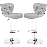Yaheetech bar stools Set of 2 Adjustable Bar Stools PU Leather Swivel Bar Stools with Shell Back Black Pub Chairs Counter Height for Home Kitchen, Light Grey