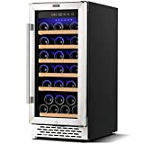 COLZER 15 Inch Wine Cooler Refrigerators, 30 Bottle Fast Cooling Low Noise and No Fog Wine Fridge with Professional Compressor Stainless Steel, Digital Temperature Control Screen Built-in Freestanding