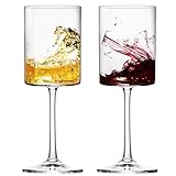 Moretoes 14oz Wine Glasses Set of 2, Square Wine Glasses for Red Wine, Crystal Modern Stemmed Glassware