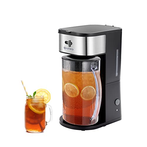 LITIFO Iced Tea Maker and Iced Coffee Maker Brewing System with 2-quart Pitcher, sliding strength selector for Taste Customization, Stainless Steel (Black)