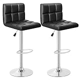 BestOffice Bar Stool Barstools Bar Chairs Counter Height Adjustable Swivel Stool with Back PU Leather Kitchen Counter Stools Set of 2 Dining Chairs (Black)