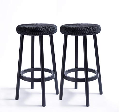 Keter Resin Backless 26” Counter Height Bar Stools Set of 2 for Patio and Outdoor Bar Seating, Dark Grey