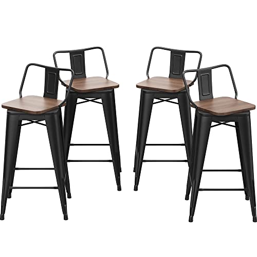 Changjie Furniture 24 Inch Swivel Bar Stools Set of 4 Counter Height Swivel Bar Stools with Backs Industrial Barstools for Kitchen (Swivel 24 inch,Matte Black Wooden)