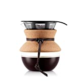 BODUM 17oz Pour Over Coffee Maker, High-Heat Borosilicate Glass with Reusable Stainless Steel Filter and Cork Grip - Made in Portugal