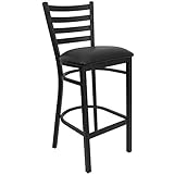 Flash Furniture Hercules Series Ladder Back Metal Restaurant Barstool, Modern Upholstered Armless Bar Height Chair for Restaurants and Kitchens, Black