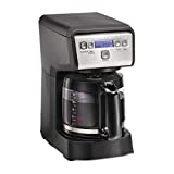 Hamiton Beach 12 Cup Compact Programmable Drip Coffee Maker with No-Drip Burosilicate Glass Carafe, 2-Hour Auto Shutoff, Space-Saving Design, Black with Stainless Steel Accents (46200)