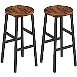 MAHANCRIS Bar Stools, Set of 2 Round Bar Chairs with Footrest, 24.4 Inch Kitchen Breakfast Bar Stools, Industrial Bar Stools, Easy Assembly, for Dining Room, Kitchen, Rustic Brown BAHR0201Z