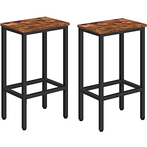 MAHANCRIS Bar Stools, Set of 2 Bar Chairs, Kitchen Breakfast Bar Stools with Footrest, 25.8" Dining Stools, Rectangular Industrial Bar Chairs, for Dining Room, Kitchen,Rustic Brown BAHR0101Z