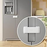EUDEMON Updated French Fridge Lock French Door Refrigerator/Freezer Lock Apply to Max 2.28"(58mm) Two Door Gap Distance,Cabinet Cupboard Lock for Kids & Babies,Easy to Install(1Pack,White)