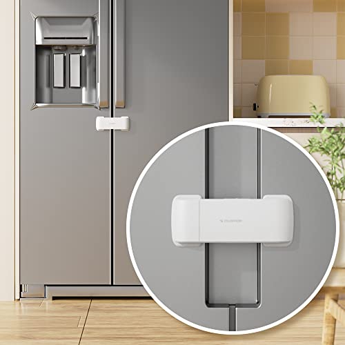 EUDEMON Updated French Fridge Lock French Door Refrigerator/Freezer Lock Apply to Max 2.28"(58mm) Two Door Gap Distance,Cabinet Cupboard Lock for Kids & Babies,Easy to Install(1Pack,White)