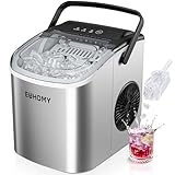 EUHOMY Countertop Ice Maker Machine with Handle, 26lbs in 24Hrs, 9 Ice Cubes Ready in 6 Mins, Auto-Cleaning Portable Ice Maker with Basket and Scoop, for Home/Kitchen/Camping/RV. (Silver)