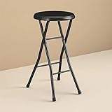 JJoiaS Home Folding Stool, Heavy-Duty 24 Inch Collapsible Padded Round Metal Stool with 200 Pound Capacity for Dorm, Recreation Game Room, Black