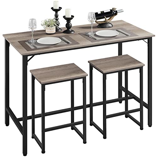 Yaheetech 3 Piece Dining Table Set, 47.5" Industrial Bar Table Set, Counter Height Kitchen Table with Bar Stools Set of 2, Kitchen Bar Height Table and Chairs for Dining Room, Small Space, Apartment