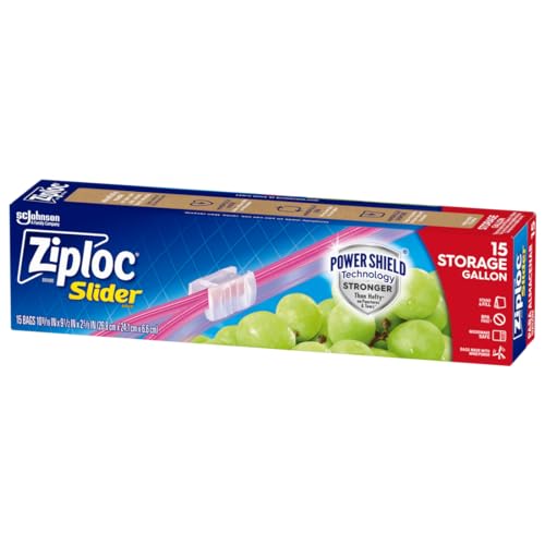 Ziploc Gallon Food Storage Slider Bags, Power Shield Technology for More Durability, 15 Count