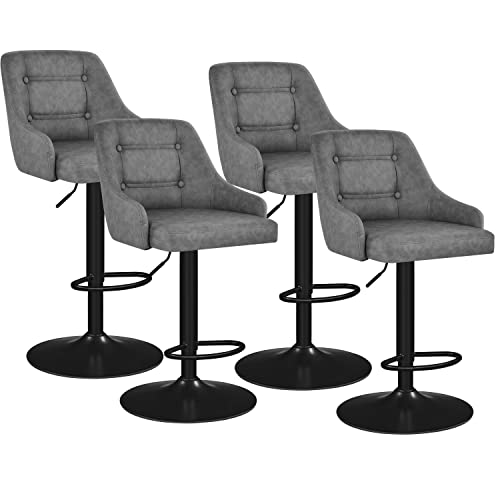 Yaheetech Bar Stools Set of 4 Height Adjustable Swivel Bar Stools Counter Height Barstools Upholstered Bar Chair Light Gray