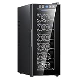 KingChii 12 Bottle Thermoelectric Wine Cooler Refrigerator Advanced Cooling Technology, Stainless Steel & Tempered Glass For Red Wine, Champagne for Home, Kitchen, or Office
