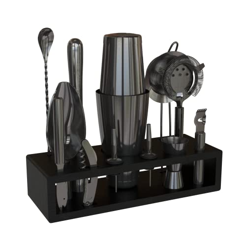 13-Piece Boston Cocktail Shaker Bar Set Gunmetal Plated Bartender Kit Cocktail Shaker Set Black Cocktail Kit with Mixology Bartender Kit Bar Accessories Bartending Kit Cocktail Set with Shaker