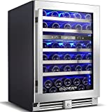 BODEGA 24 Inch Wine Cooler,56 Bottle Wine Refrigerator Dual Zone, Built-In and Freestanding Wine Fridge,with Quick and Silent Cooling System for Red, Rose and Sparkling Wines,Stylish Look